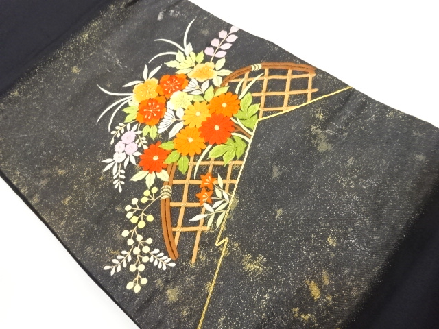 JAPANESE NAGOYA OBI / EMBROIDERY / FLOWERS